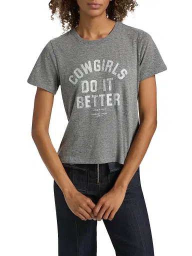 Cinq à Sept Women's Embellished Cowgirls Do It Better Shrunken T-Shirt - Charcoal Heather Grey | Thumbnail 3 Cinq à Sept Women's Embellished Cowgirls Do It Better Shrunken T-Shirt - Charcoal Heather Grey | Thumbnail 3