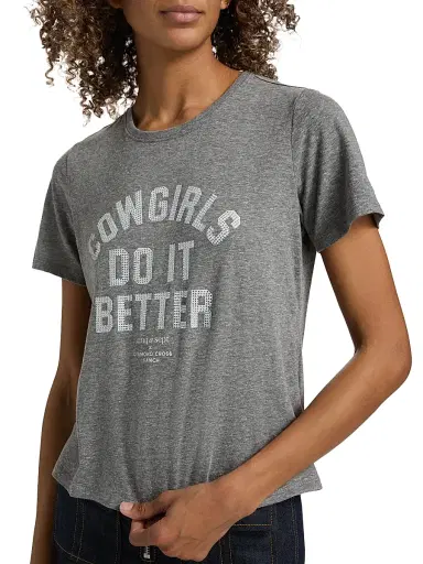 Cinq à Sept Women's Embellished Cowgirls Do It Better Shrunken T-Shirt - Charcoal Heather Grey | Thumbnail 6 Cinq à Sept Women's Embellished Cowgirls Do It Better Shrunken T-Shirt - Charcoal Heather Grey | Thumbnail 6