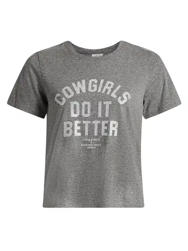 Cinq à Sept Women's Embellished Cowgirls Do It Better Shrunken T-Shirt - Charcoal Heather Grey | Thumbnail 1 Cinq à Sept Women's Embellished Cowgirls Do It Better Shrunken T-Shirt - Charcoal Heather Grey | Thumbnail 1