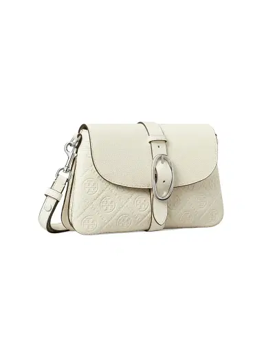 Tory Burch Women's T Monogram Pebbled Leather Shoulder Bag - Warm White | Thumbnail 2 Tory Burch Women's T Monogram Pebbled Leather Shoulder Bag - Warm White | Thumbnail 2