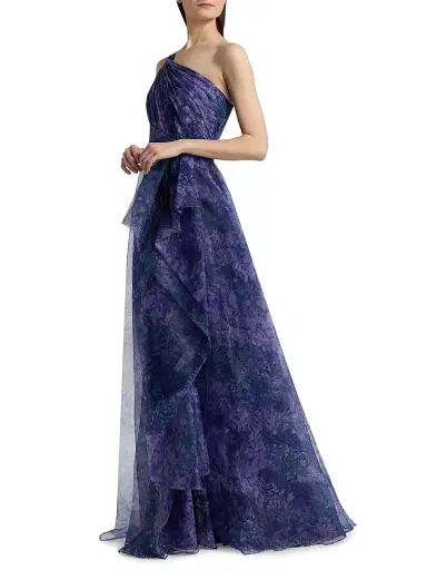 Theia Women's Orania Organza One-Shoulder Gown - Botanic Twilight | Thumbnail 4 Theia Women's Orania Organza One-Shoulder Gown - Botanic Twilight | Thumbnail 4