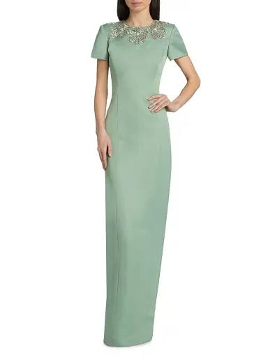 Theia Women's Sorelia Floral-Beaded Gown - Whispering Sage | Thumbnail 2 Theia Women's Sorelia Floral-Beaded Gown - Whispering Sage | Thumbnail 2