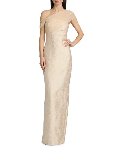 Theia Women's Zara Draped Shawl Column Dress - Champagne | Thumbnail 2 Theia Women's Zara Draped Shawl Column Dress - Champagne | Thumbnail 2