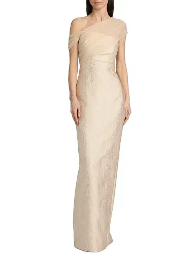 Theia Women's Zara Draped Shawl Column Dress - Champagne | Thumbnail 3 Theia Women's Zara Draped Shawl Column Dress - Champagne | Thumbnail 3