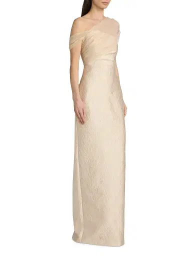 Theia Women's Zara Draped Shawl Column Dress - Champagne | Thumbnail 4 Theia Women's Zara Draped Shawl Column Dress - Champagne | Thumbnail 4