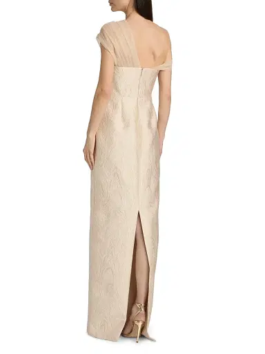 Theia Women's Zara Draped Shawl Column Dress - Champagne | Thumbnail 5 Theia Women's Zara Draped Shawl Column Dress - Champagne | Thumbnail 5