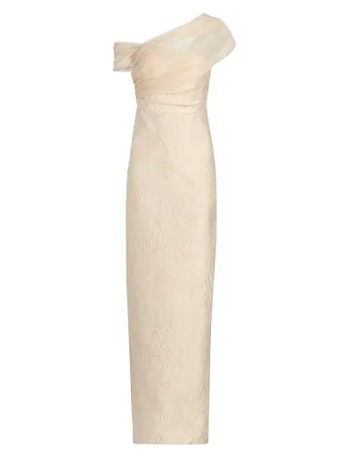 Theia Women's Zara Draped Shawl Column Dress - Champagne | Thumbnail 1 Theia Women's Zara Draped Shawl Column Dress - Champagne | Thumbnail 1