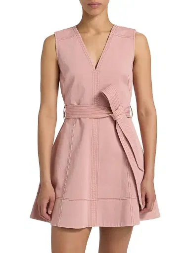 TANYA TAYLOR Women's Reina Belted Denim Minidress - Rose Quartz - Size 12 | Thumbnail 3 TANYA TAYLOR Women's Reina Belted Denim Minidress - Rose Quartz - Size 12 | Thumbnail 3