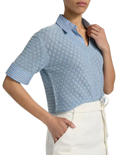 TANYA TAYLOR Women's Esme Layered Pointelle Knit Top - Powder Blue - Size XXS | Thumbnail 6 TANYA TAYLOR Women's Esme Layered Pointelle Knit Top - Powder Blue - Size XXS | Thumbnail 6