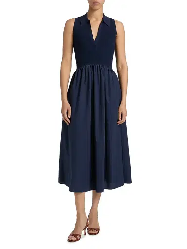 TANYA TAYLOR Women's Bess Mixed-Media Midi-Dress - Maritime Blue - Size Large | Thumbnail 3 TANYA TAYLOR Women's Bess Mixed-Media Midi-Dress - Maritime Blue - Size Large | Thumbnail 3