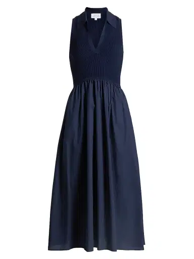 TANYA TAYLOR Women's Bess Mixed-Media Midi-Dress - Maritime Blue - Size Large | Thumbnail 1 TANYA TAYLOR Women's Bess Mixed-Media Midi-Dress - Maritime Blue - Size Large | Thumbnail 1