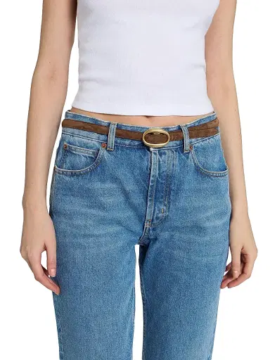 Saint Laurent Women's Oval Buckle Thin Belt in Suede - Brown Coffee | Thumbnail 3 Saint Laurent Women's Oval Buckle Thin Belt in Suede - Brown Coffee | Thumbnail 3