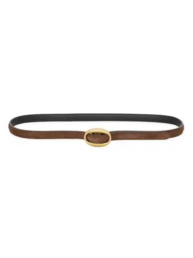 Saint Laurent Women's Oval Buckle Thin Belt in Suede - Brown Coffee | Thumbnail 4 Saint Laurent Women's Oval Buckle Thin Belt in Suede - Brown Coffee | Thumbnail 4