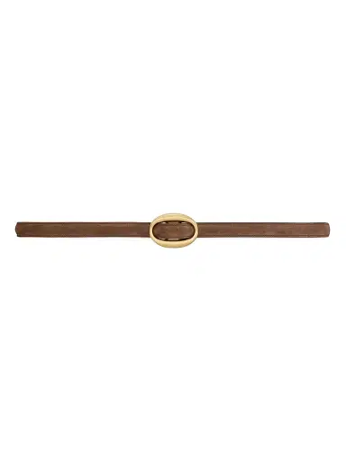 Saint Laurent Women's Oval Buckle Thin Belt in Suede - Brown Coffee | Thumbnail 1 Saint Laurent Women's Oval Buckle Thin Belt in Suede - Brown Coffee | Thumbnail 1