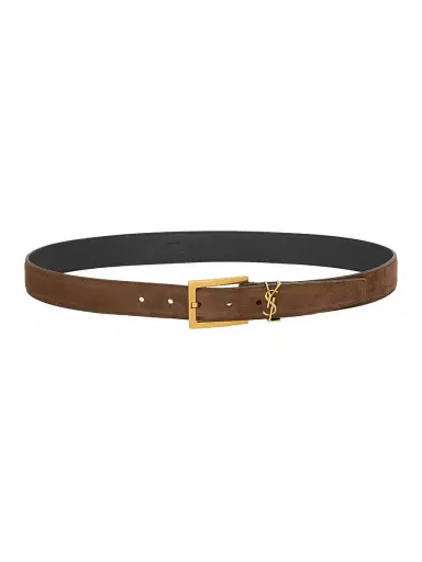 Saint Laurent Women's Cassandre Belt in Suede - Brown Coffee | Thumbnail 4 Saint Laurent Women's Cassandre Belt in Suede - Brown Coffee | Thumbnail 4
