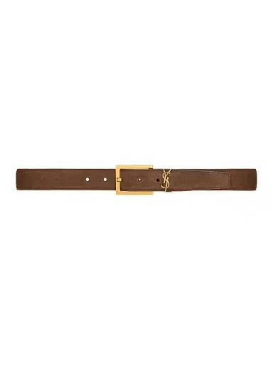 Saint Laurent Women's Cassandre Belt in Suede - Brown Coffee | Thumbnail 1 Saint Laurent Women's Cassandre Belt in Suede - Brown Coffee | Thumbnail 1