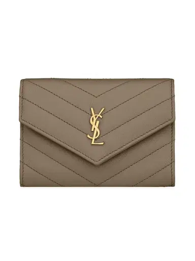 Saint Laurent Women's Grain De Poudre Leather Cassandre Wallet - Light Taupe | Thumbnail 1 Saint Laurent Women's Grain De Poudre Leather Cassandre Wallet - Light Taupe | Thumbnail 1