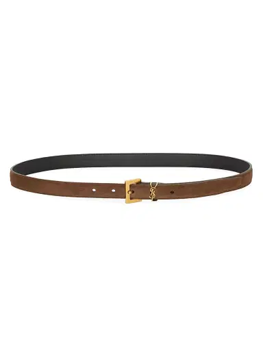 Saint Laurent Women's Cassandre Thin Belt in Suede - Brown Coffee | Thumbnail 2 Saint Laurent Women's Cassandre Thin Belt in Suede - Brown Coffee | Thumbnail 2