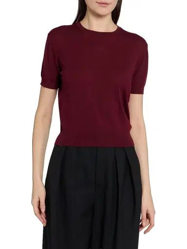 Saint Laurent Women's Crewneck T-Shirt in Cashmere, Wool and Silk - Bordeaux | Thumbnail 3 Saint Laurent Women's Crewneck T-Shirt in Cashmere, Wool and Silk - Bordeaux | Thumbnail 3