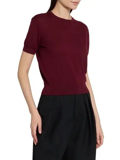 Saint Laurent Women's Crewneck T-Shirt in Cashmere, Wool and Silk - Bordeaux | Thumbnail 4 Saint Laurent Women's Crewneck T-Shirt in Cashmere, Wool and Silk - Bordeaux | Thumbnail 4