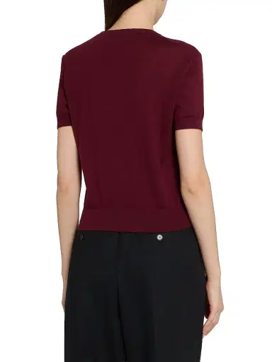Saint Laurent Women's Crewneck T-Shirt in Cashmere, Wool and Silk - Bordeaux | Thumbnail 5 Saint Laurent Women's Crewneck T-Shirt in Cashmere, Wool and Silk - Bordeaux | Thumbnail 5