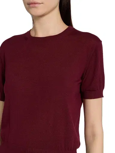 Saint Laurent Women's Crewneck T-Shirt in Cashmere, Wool and Silk - Bordeaux | Thumbnail 6 Saint Laurent Women's Crewneck T-Shirt in Cashmere, Wool and Silk - Bordeaux | Thumbnail 6