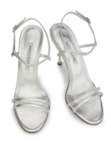 Manolo Blahnik Women's Ciaga 5MM Sculptural-Heel Leather Sandals - Sliver | Thumbnail 4 Manolo Blahnik Women's Ciaga 5MM Sculptural-Heel Leather Sandals - Sliver | Thumbnail 4