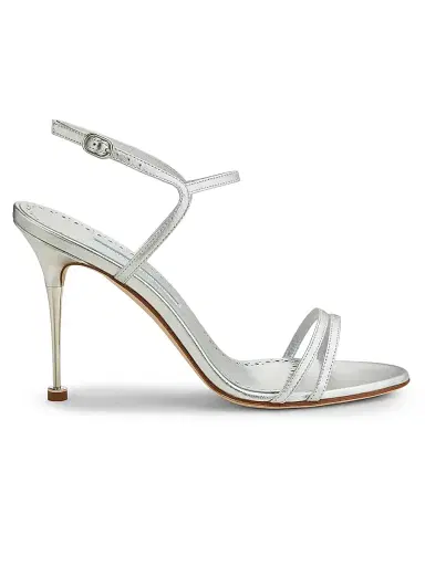 Manolo Blahnik Women's Ciaga 5MM Sculptural-Heel Leather Sandals - Sliver | Thumbnail 1 Manolo Blahnik Women's Ciaga 5MM Sculptural-Heel Leather Sandals - Sliver | Thumbnail 1