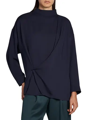 Giorgio Armani Women's Draped Silk Blouse - Solid Medium Blue | Thumbnail 3 Giorgio Armani Women's Draped Silk Blouse - Solid Medium Blue | Thumbnail 3