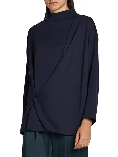 Giorgio Armani Women's Draped Silk Blouse - Solid Medium Blue | Thumbnail 4 Giorgio Armani Women's Draped Silk Blouse - Solid Medium Blue | Thumbnail 4