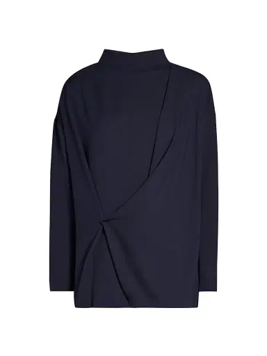 Giorgio Armani Women's Draped Silk Blouse - Solid Medium Blue | Thumbnail 1 Giorgio Armani Women's Draped Silk Blouse - Solid Medium Blue | Thumbnail 1