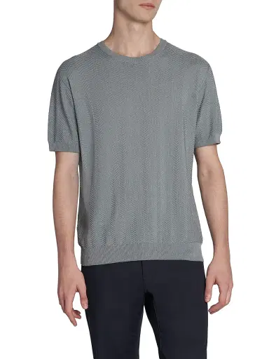 Giorgio Armani Men's Chevron Short-Sleeve Silk-Blend Sweater - Solid Light | Thumbnail 3 Giorgio Armani Men's Chevron Short-Sleeve Silk-Blend Sweater - Solid Light | Thumbnail 3