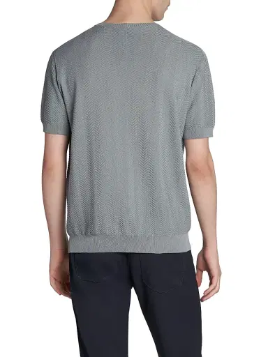 Giorgio Armani Men's Chevron Short-Sleeve Silk-Blend Sweater - Solid Light | Thumbnail 5 Giorgio Armani Men's Chevron Short-Sleeve Silk-Blend Sweater - Solid Light | Thumbnail 5