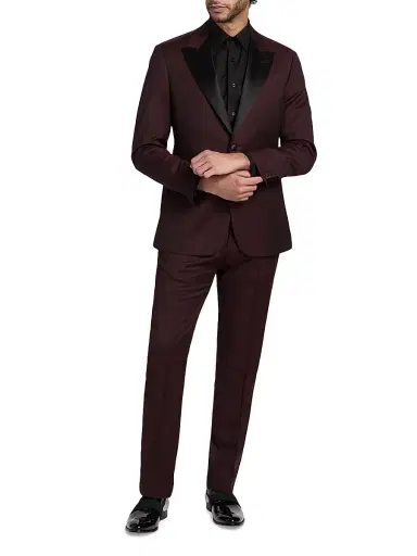 Emporio Armani Men's Solid Virgin Wool Tuxedo - Merlot - Size 38 | Thumbnail 2 Emporio Armani Men's Solid Virgin Wool Tuxedo - Merlot - Size 38 | Thumbnail 2