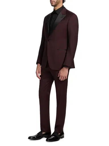 Emporio Armani Men's Solid Virgin Wool Tuxedo - Merlot - Size 38 | Thumbnail 4 Emporio Armani Men's Solid Virgin Wool Tuxedo - Merlot - Size 38 | Thumbnail 4