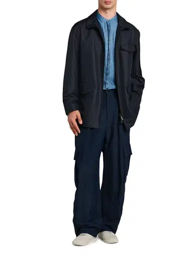 Giorgio Armani Men's Stand-Collar Silk-Blend Peacoat - Solid Blue - Size 42 | Thumbnail 2 Giorgio Armani Men's Stand-Collar Silk-Blend Peacoat - Solid Blue - Size 42 | Thumbnail 2