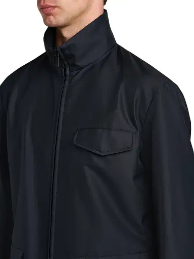 Giorgio Armani Men's Stand-Collar Silk-Blend Peacoat - Solid Blue - Size 42 | Thumbnail 6 Giorgio Armani Men's Stand-Collar Silk-Blend Peacoat - Solid Blue - Size 42 | Thumbnail 6