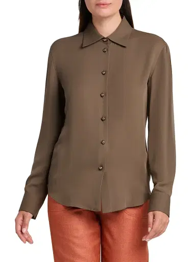 Giorgio Armani Women's Silk Button-Front Blouse - Solid Light Pastel Brown - Size 12 | Thumbnail 3 Giorgio Armani Women's Silk Button-Front Blouse - Solid Light Pastel Brown - Size 12 | Thumbnail 3