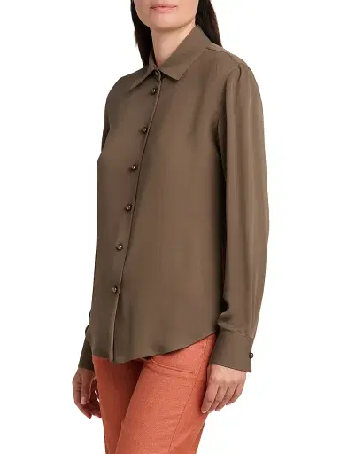 Giorgio Armani Women's Silk Button-Front Blouse - Solid Light Pastel Brown - Size 12 | Thumbnail 4 Giorgio Armani Women's Silk Button-Front Blouse - Solid Light Pastel Brown - Size 12 | Thumbnail 4
