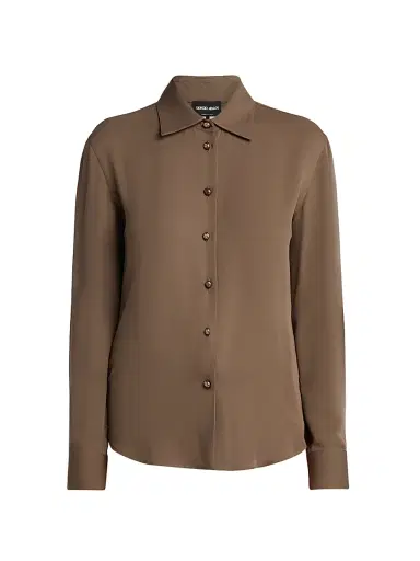Giorgio Armani Women's Silk Button-Front Blouse - Solid Light Pastel Brown - Size 12 | Thumbnail 1 Giorgio Armani Women's Silk Button-Front Blouse - Solid Light Pastel Brown - Size 12 | Thumbnail 1