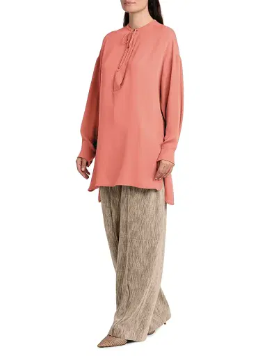 Giorgio Armani Women's Silk Tieneck Tunic Blouse - Solid Dark Orange | Thumbnail 2 Giorgio Armani Women's Silk Tieneck Tunic Blouse - Solid Dark Orange | Thumbnail 2