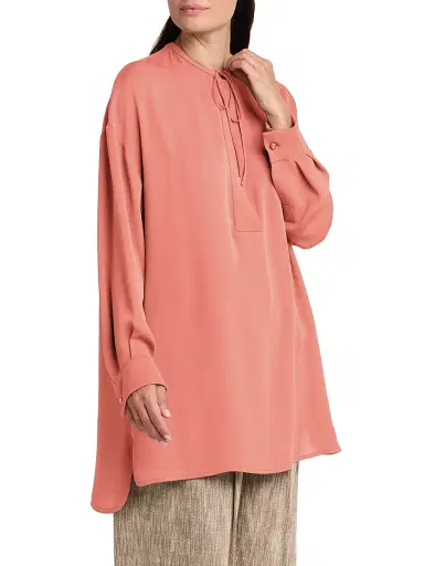 Giorgio Armani Women's Silk Tieneck Tunic Blouse - Solid Dark Orange | Thumbnail 4 Giorgio Armani Women's Silk Tieneck Tunic Blouse - Solid Dark Orange | Thumbnail 4