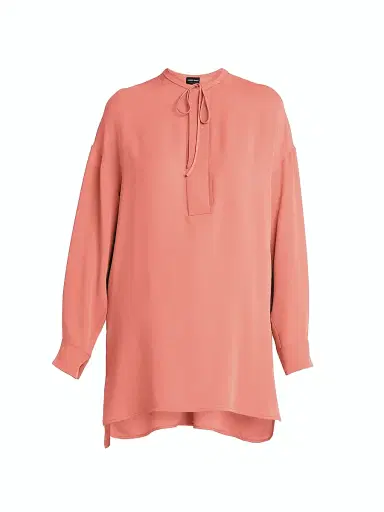 Giorgio Armani Women's Silk Tieneck Tunic Blouse - Solid Dark Orange | Thumbnail 1 Giorgio Armani Women's Silk Tieneck Tunic Blouse - Solid Dark Orange | Thumbnail 1