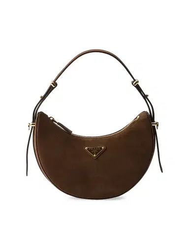 Prada Women's Arque Mini Suede Shoulder Bag - Brown | Thumbnail 1 Prada Women's Arque Mini Suede Shoulder Bag - Brown | Thumbnail 1