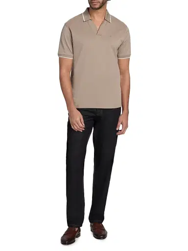 Emporio Armani Men's Rib-Knit Trim Cotton Polo Shirt - Vintage Khaki | Thumbnail 2 Emporio Armani Men's Rib-Knit Trim Cotton Polo Shirt - Vintage Khaki | Thumbnail 2