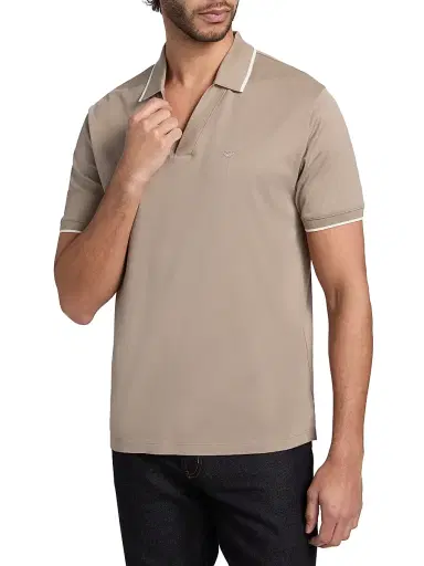 Emporio Armani Men's Rib-Knit Trim Cotton Polo Shirt - Vintage Khaki | Thumbnail 3 Emporio Armani Men's Rib-Knit Trim Cotton Polo Shirt - Vintage Khaki | Thumbnail 3