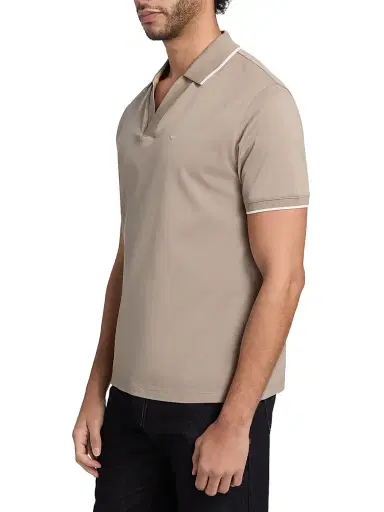 Emporio Armani Men's Rib-Knit Trim Cotton Polo Shirt - Vintage Khaki | Thumbnail 4 Emporio Armani Men's Rib-Knit Trim Cotton Polo Shirt - Vintage Khaki | Thumbnail 4