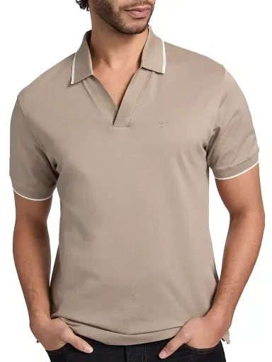 Emporio Armani Men's Rib-Knit Trim Cotton Polo Shirt - Vintage Khaki | Thumbnail 6 Emporio Armani Men's Rib-Knit Trim Cotton Polo Shirt - Vintage Khaki | Thumbnail 6