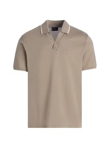 Emporio Armani Men's Rib-Knit Trim Cotton Polo Shirt - Vintage Khaki | Thumbnail 1 Emporio Armani Men's Rib-Knit Trim Cotton Polo Shirt - Vintage Khaki | Thumbnail 1