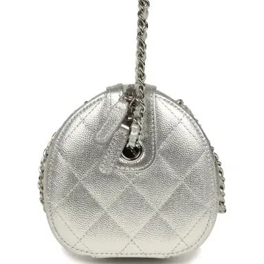 Chanel Chanel Mini Timeless Classic Barrel Bag with Chain Metallic Silver Shiny Caviar Silver Hardware | Thumbnail 3 Chanel Chanel Mini Timeless Classic Barrel Bag with Chain Metallic Silver Shiny Caviar Silver Hardware | Thumbnail 3